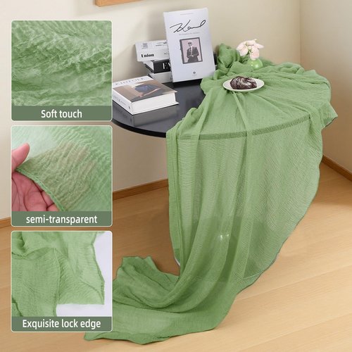 10ft Cheesecloth Table Runner, 6 pcs 120-Inch Boho Gauze Table Runner, Sage Green Bubble Gauze,Rustic Sheer Fabric for Wedding, Bridal Baby Shower, Farmhouse Decor & Spring Party Table Decor