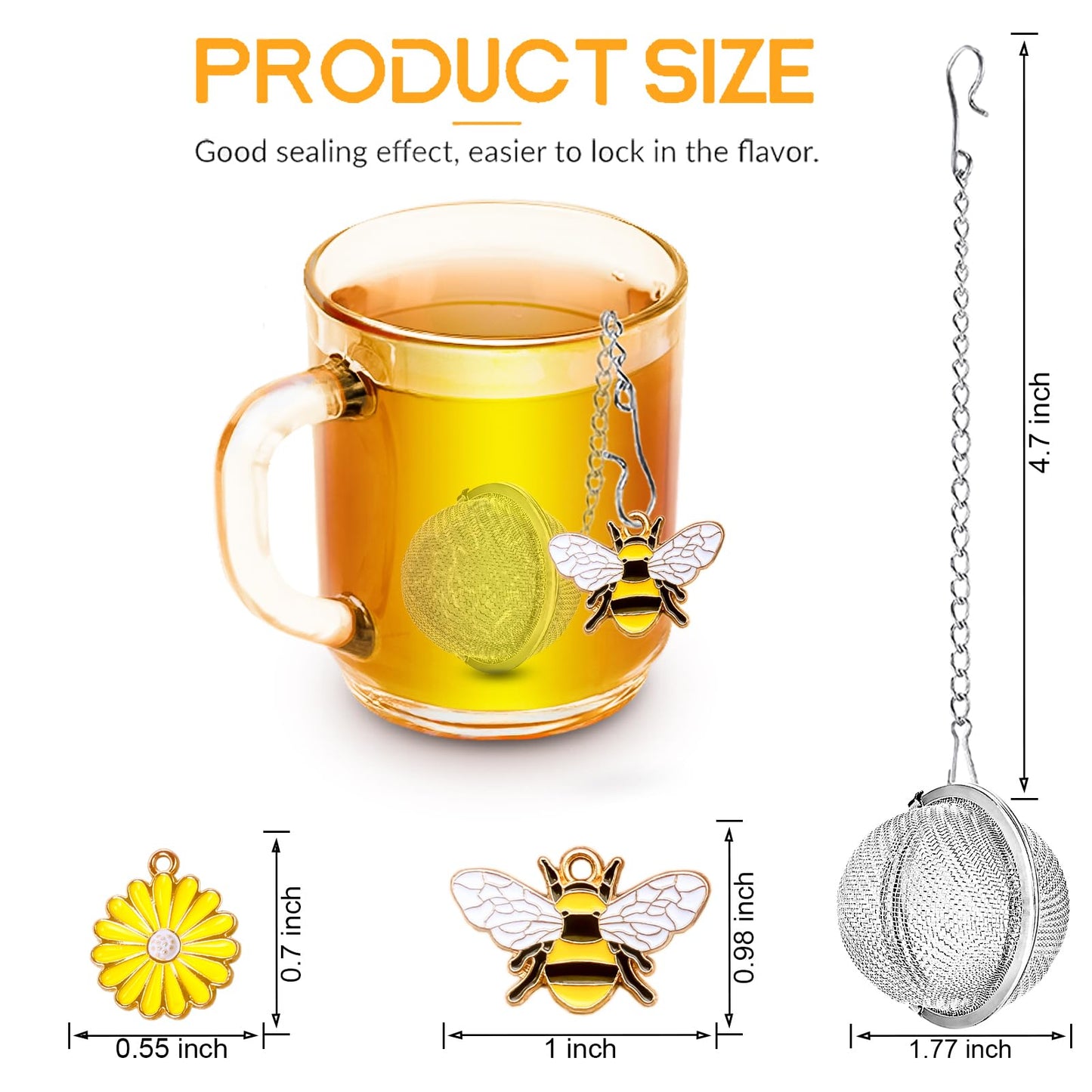 Stainless Steel Tea Infusers, Set of 2 TeaSanavie Tea Strainer Tea Ball with Honeybee & Flower Charms for Loose Leaf Tea