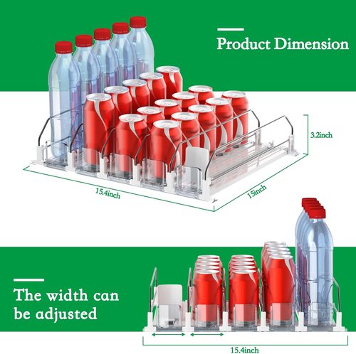 Drink Organizer for Fridge - Skiennix Automatic Pusher Glide Soda Dispenser | Holds Up to 25 Cans, 12oz-20oz