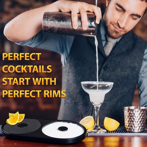 1 Pack Margarita Salt Rimmer Set - TonJin Salt and Sugar Rimmer with Sponge for Cocktails, All-in-One Dishwasher Safe Glass Rimmer Barware Tool for Margarita & Mojitos (Black)
