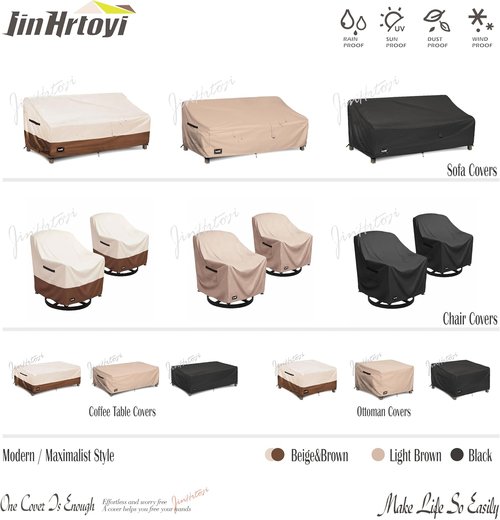 JinHrtoyi Outdoor Chair Covers - 100% Waterproof Heavy Duty Protection | 30"Wx34"Dx38"H, Beige & Brown