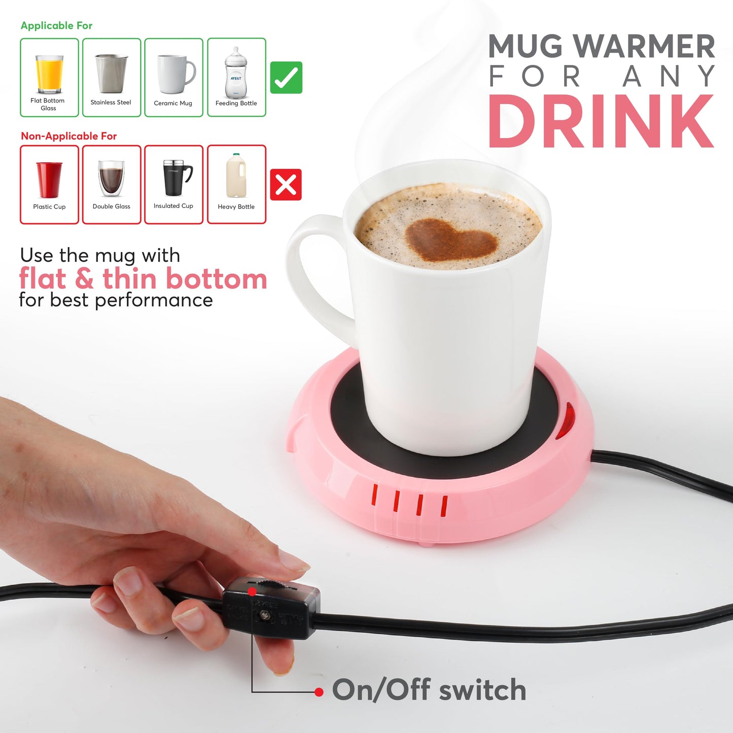 Large Candle Warmer Plate Safely Releases Scents Without a Flame - Used as Candle Jar Warmer, Coffee Warmer, Mug Warmer, Cup Warmer, Tea Warmer Desk in Your Home & Office, 1 Pack, Pink