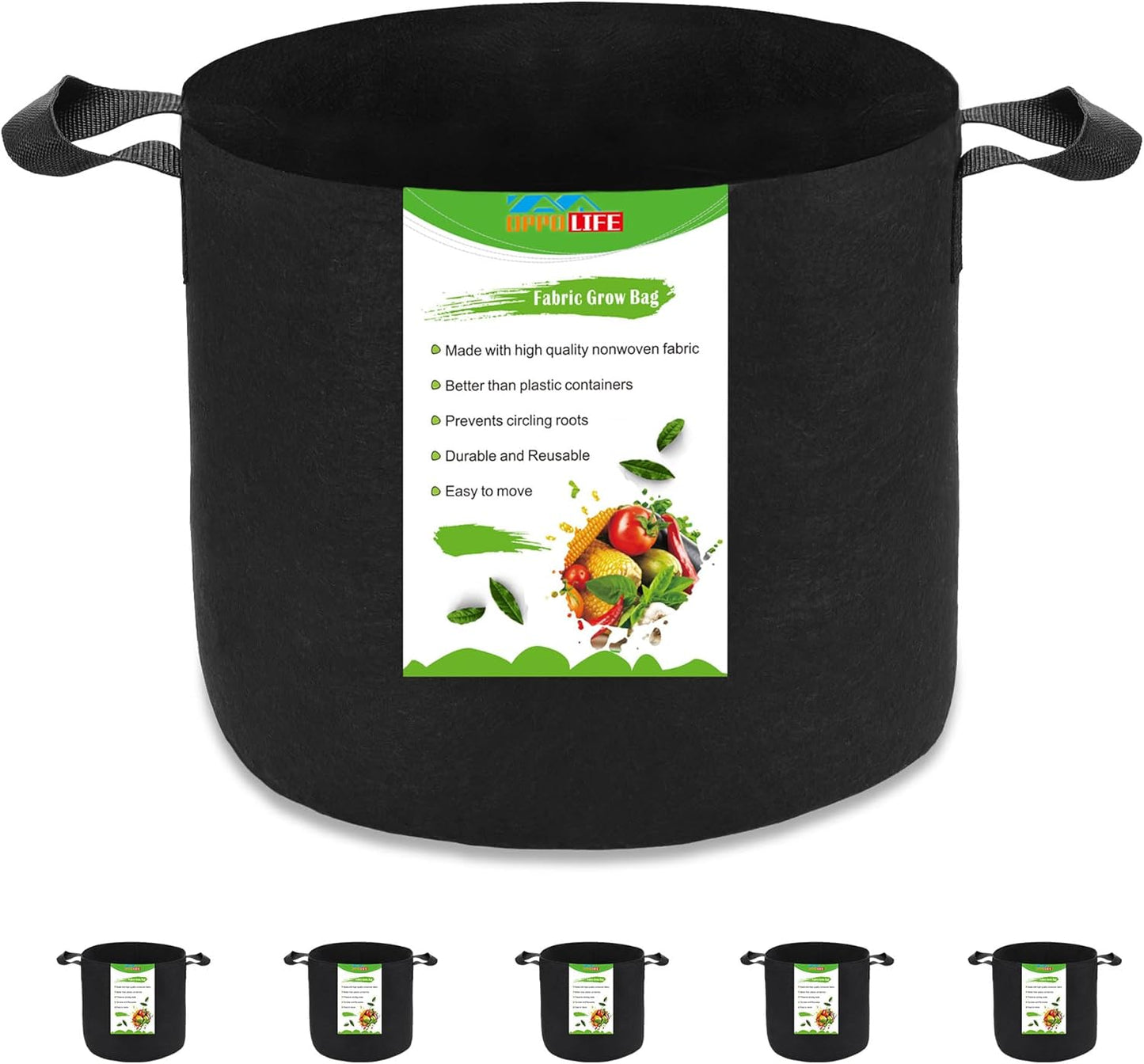 Regine Switzerland 5-Pack 5 Gallon Plant Grow Bags - Heavy Duty Aeration Fabric Pots with Handles