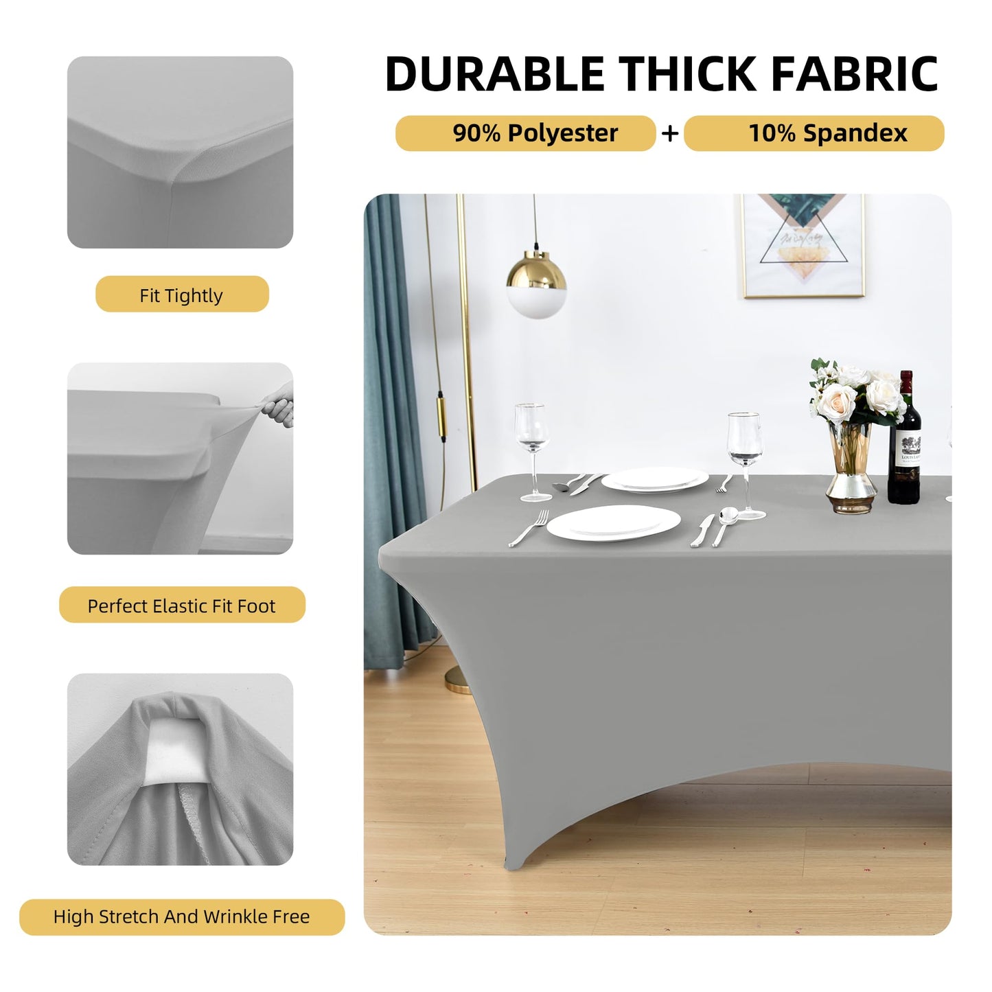 ZarzaaSik 115 2-Pack 8ft Spandex Table Covers for Rectangle Folding Tables - Washable Elastic Tablecloth - Ultimate Fitted Table Protector for Parties, Banquet, and Wedding