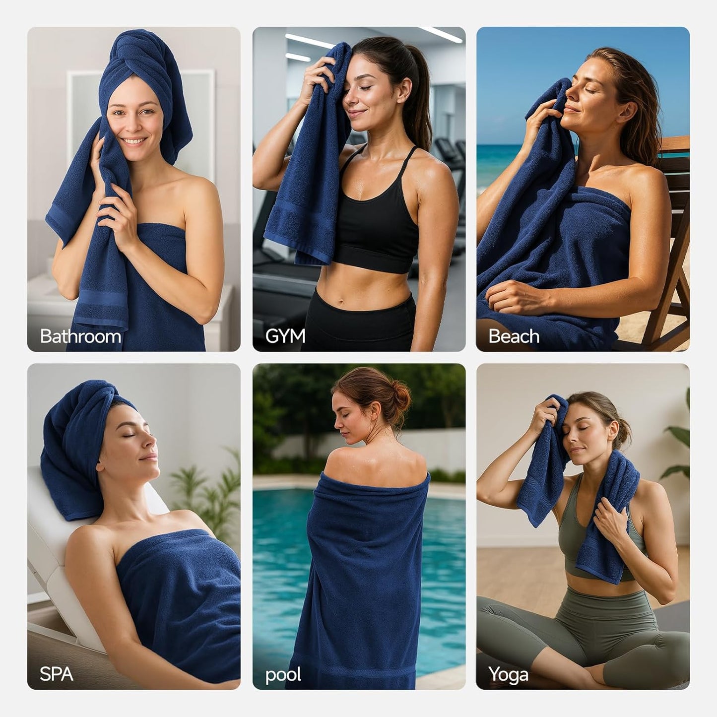 REDKISS Luxury Bath Towel Set - 8 Pieces, 100% Cotton, Super Absorbent & Quick-Dry - Blue