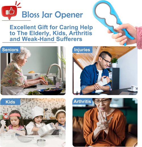 Bloss Anti-Skid Jar Opener - Effortlessly Remove Stubborn Lids & Caps | Ideal for Seniors & Small Hands - Blue
