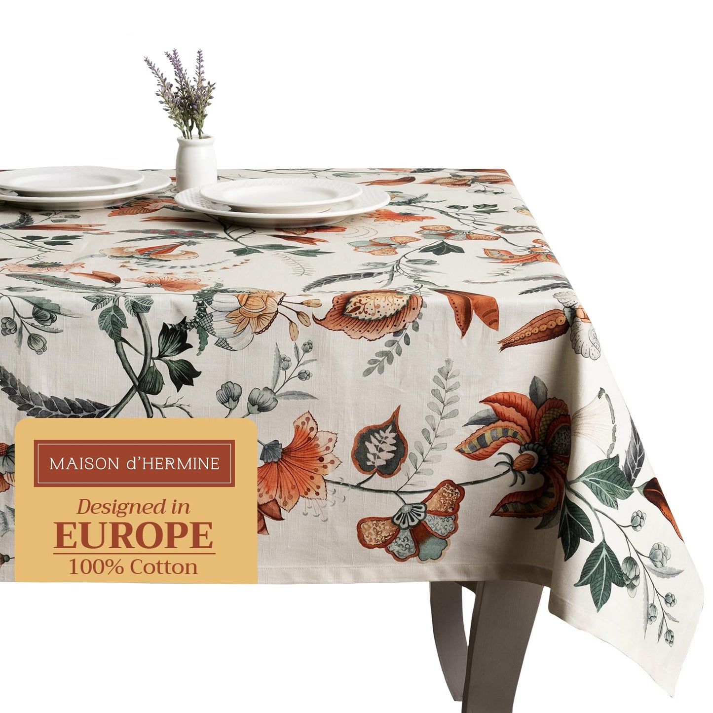 Maison d' Hermine Table Cloth Rectangle Table 100% Cotton 70 x 140 Inches Fall Tablecloth Reusable Everyday Use for Thanksgiving Christmas Decorations Dining Farmhouse Party (Dalida)