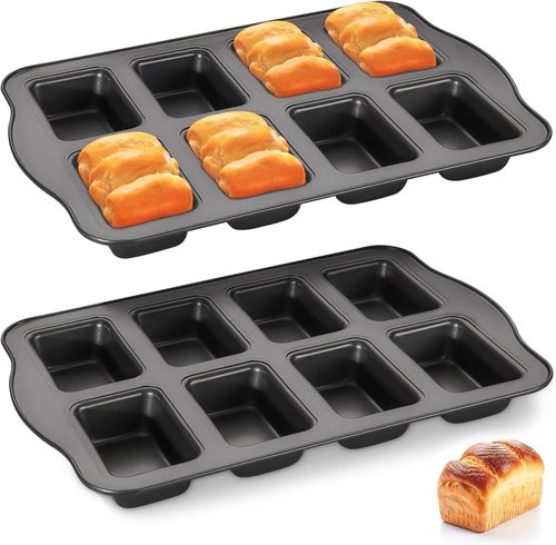 HONGBAKE Mini Loaf Baking Pans - 2 Pack Nonstick 8-Cavity Cornbread & Banana Bread Set | Dark Grey