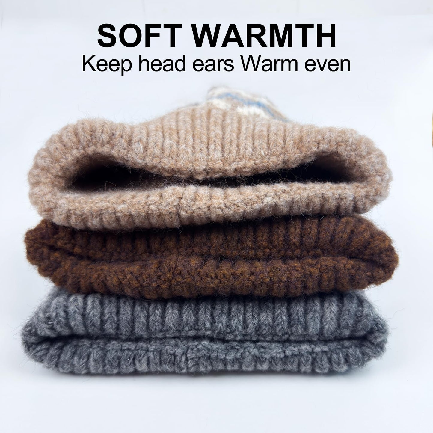 Stilldawn Winter Jacquard Beanie Hats for Women & Men, Elegant Textured Knit Slouchy Beanie, Unisex Casual Soft Knit Slouchy Beanie, Warm Wool Blend Knit Hats– Lightweight & Stretchy(Coffee)
