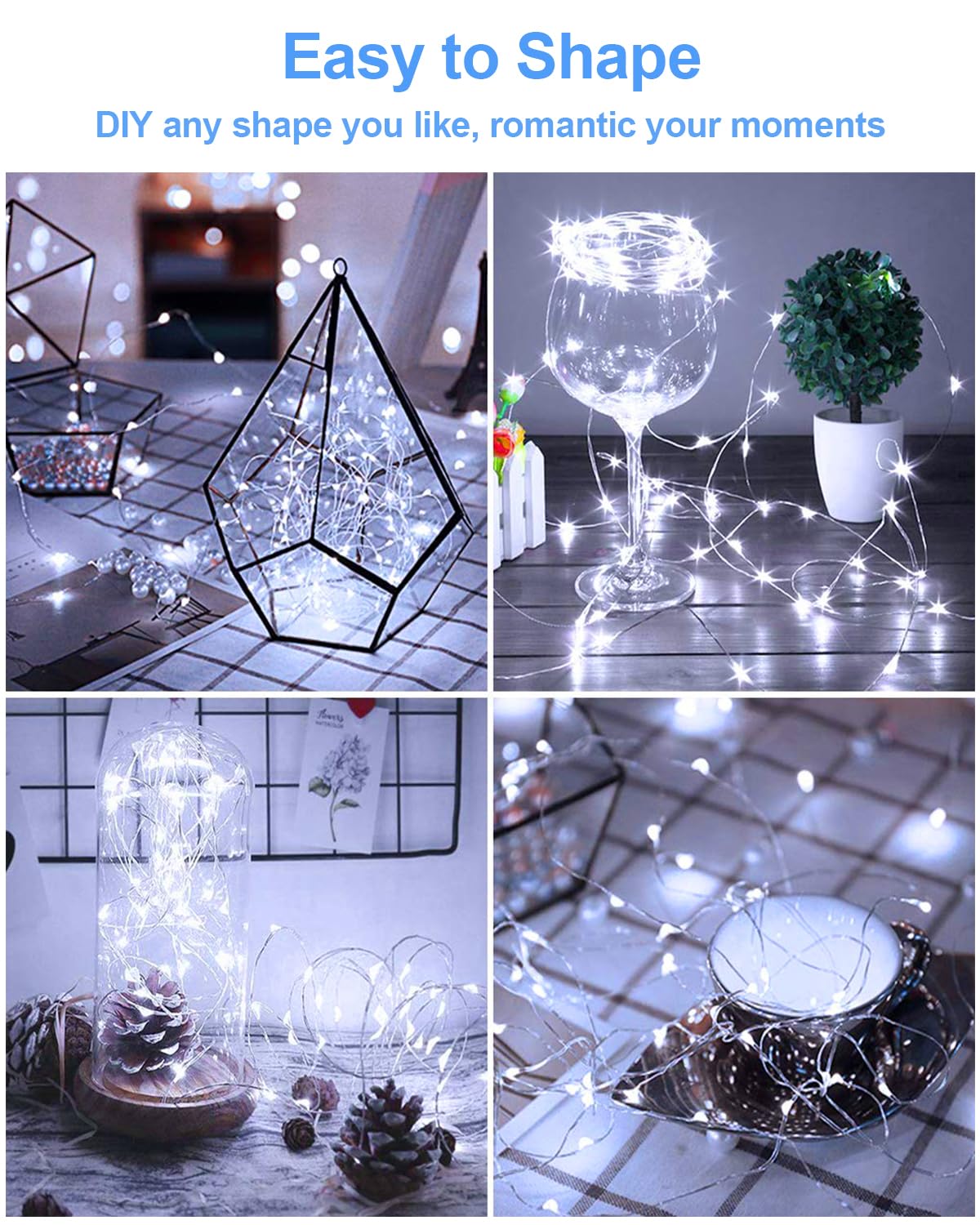 20 Pack Fairy Lights Battery Operated 3.3ft 20 LED Mini String Lights Copper Wire Twinkle Lights for Mason Jars Festivals Wedding Christmas Party Centerpiece Table Decorations, Warm White & Cool White