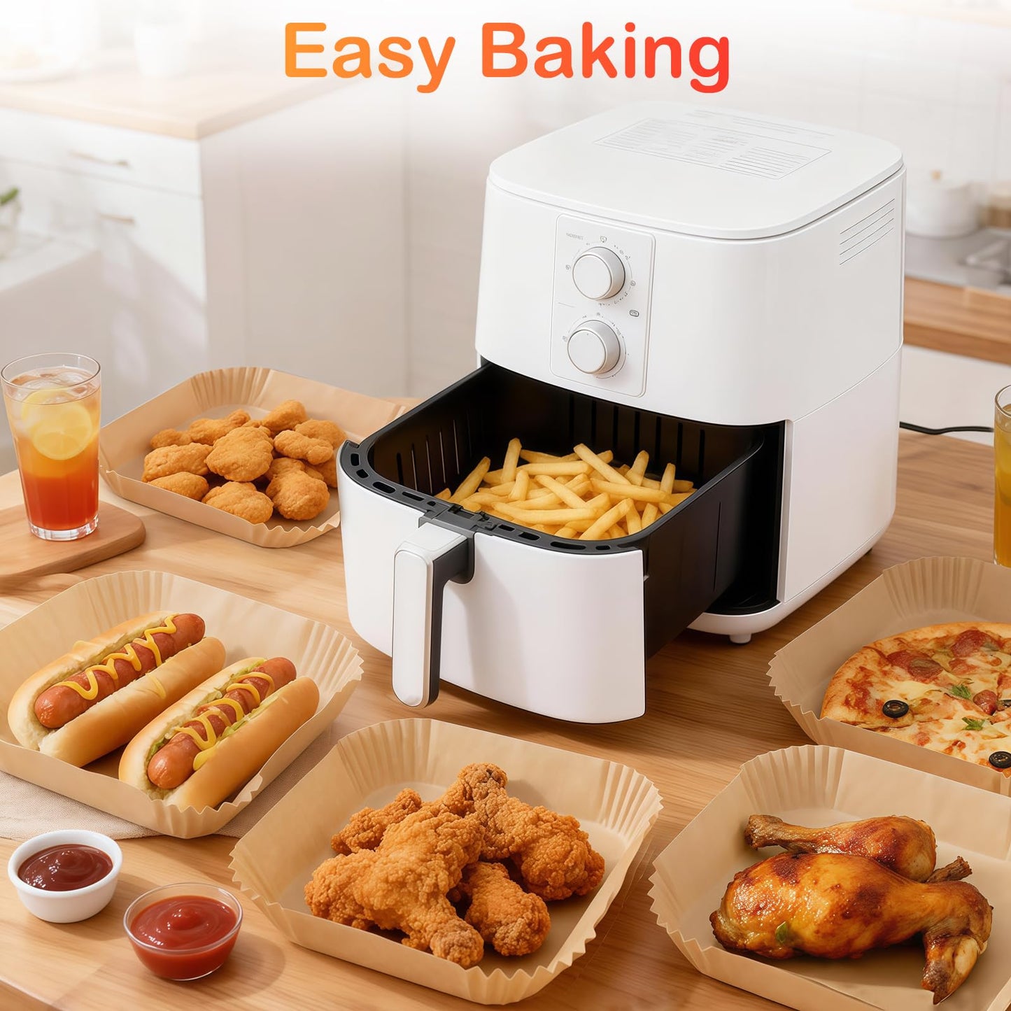 400 Pcs Air Fryer Liners Disposable, 8” Square Unbleached Heavy Duty Air Fryer Paper Liners, Parchment Paper for 5-8 qt Airfryer Basket, Non-Stick & Non-Leak Airfryer Liners for Deep Fryer Accessories