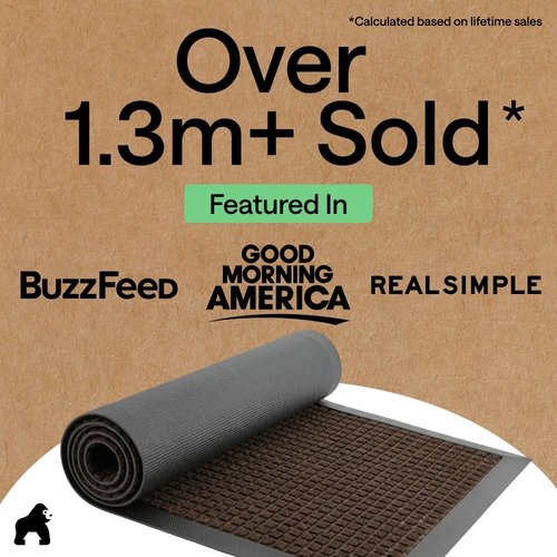GORILLA GRIP Waterproof All-Season WeatherMAX Doormat - Natural Rubber, Stain & Fade Resistant, 29x17, Coffee Square