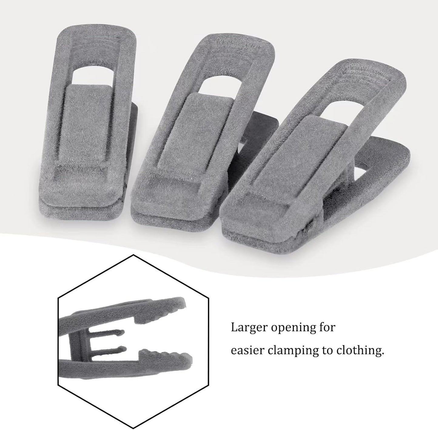 Tinfol Gray Velvet Hanger Clips - Non-Slip Flocked Clips for Pants & Skirts | 24 Pack, Strong & Durable