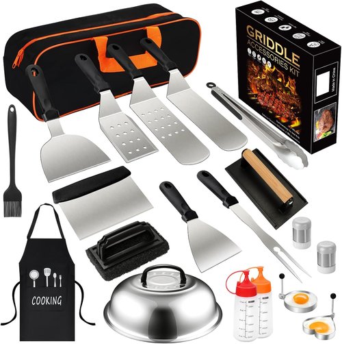 Blackstone 20PCS Griddle Accessories Kit - Flat Top Grill Set with Spatulas, Basting Cover & Burger Press