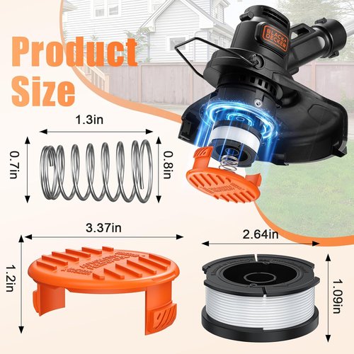 Black+Decker Replacement Spool - 12 Pack Trimmer String 0.065" Autofeed Spools with 4 Caps