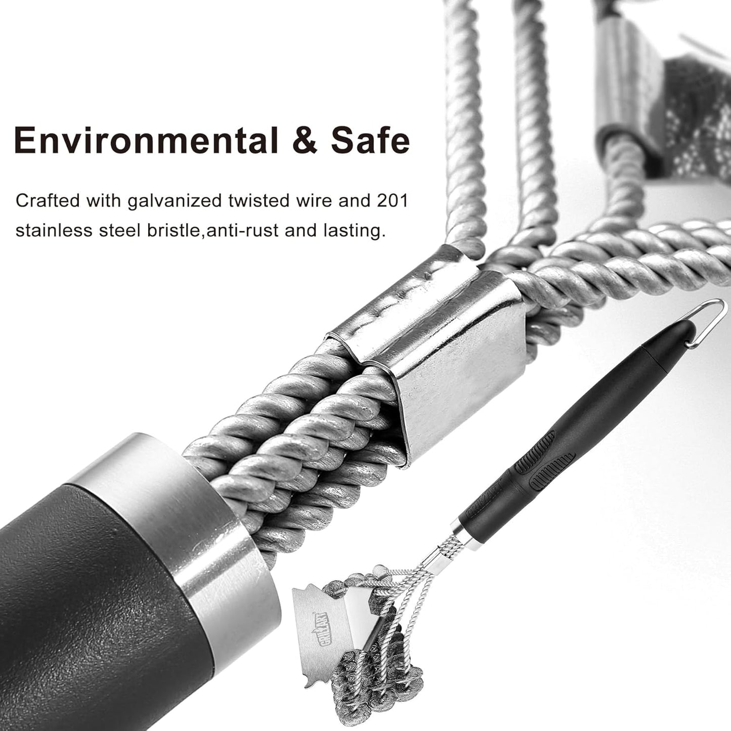 Skiennix Grill Brush and Scraper - Bristle-Free BBQ Cleaner for Safe Grilling | 18'' Stainless Steel for Porcelain, Weber, Gas & Charcoal Grills