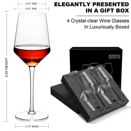 Hand Blown Red Wine Glasses Set of 4 – Premium Crystal Wine Glasses With Long Stem 14 oz – Daily Use, Unique Wedding Anniversary or Birthday Gift – Ideal for Restaurants, Home Bar