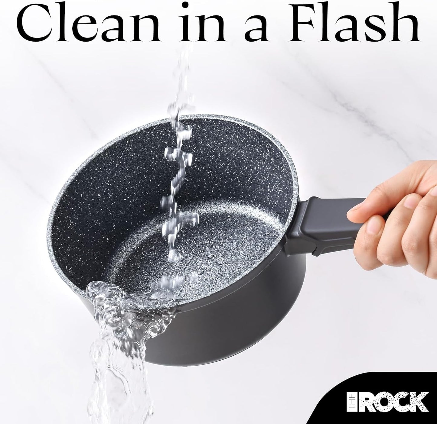 The Rock Soho Nonstick Saucepan - 1.9 Quart Small Pot with Durable PPG Quantum2 Coating | Induction Compatible, PFOA-Free, Black