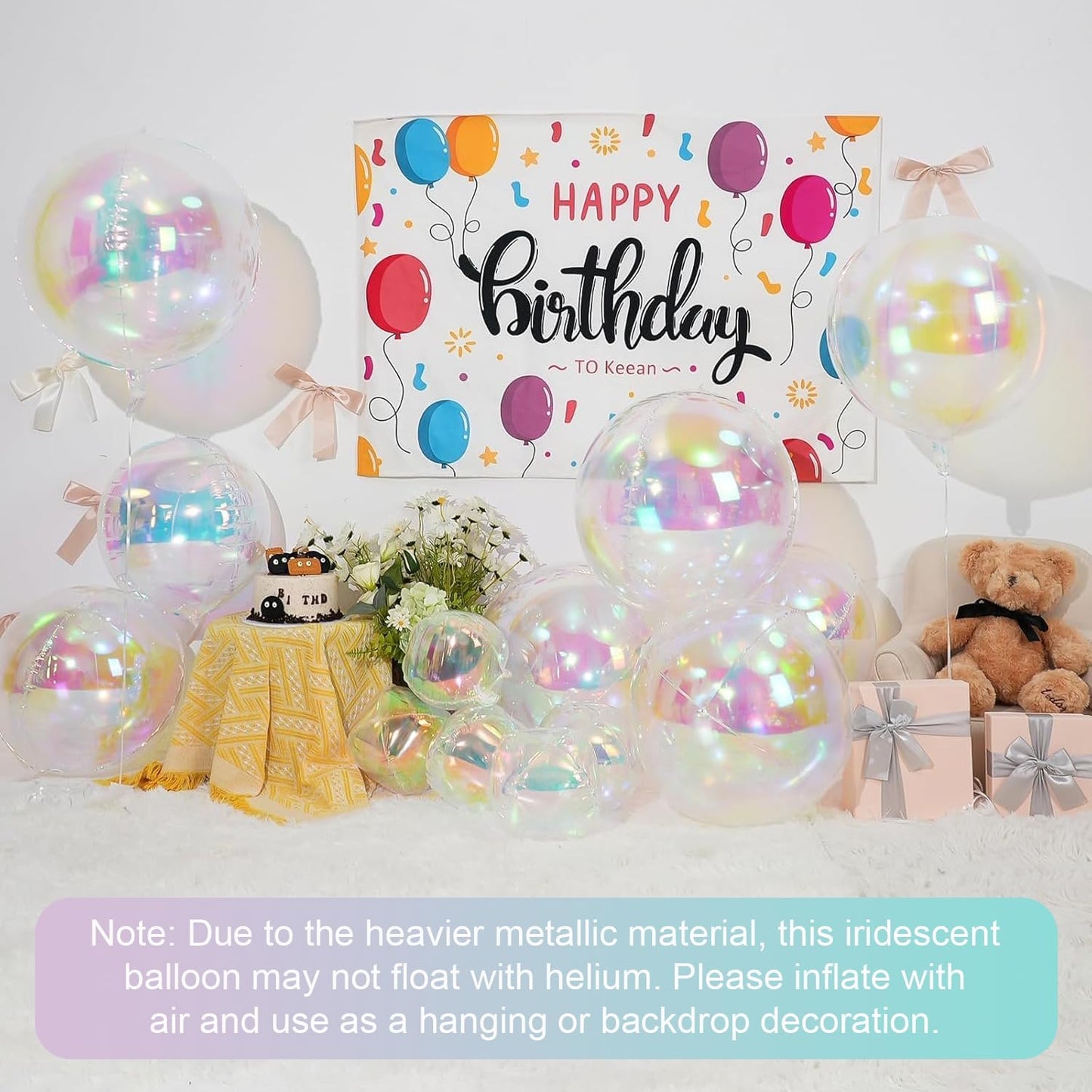 Skiennix Iridescent Round Foil Balloons - 12 Pcs Holographic 4D Clear Balloons for Birthday & Mermaid Parties
