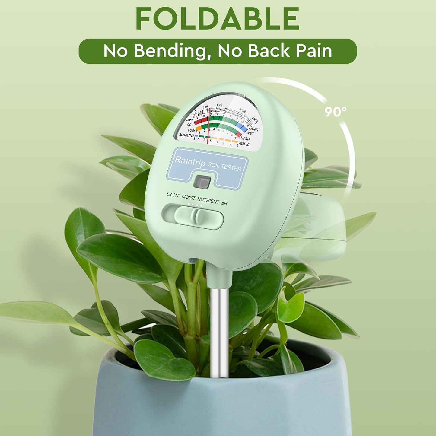 Soil Moisture Meter - 4-in-1 Soil pH Tester | Measure Moisture, Light, Nutrients & pH - Perfect for Gardeners