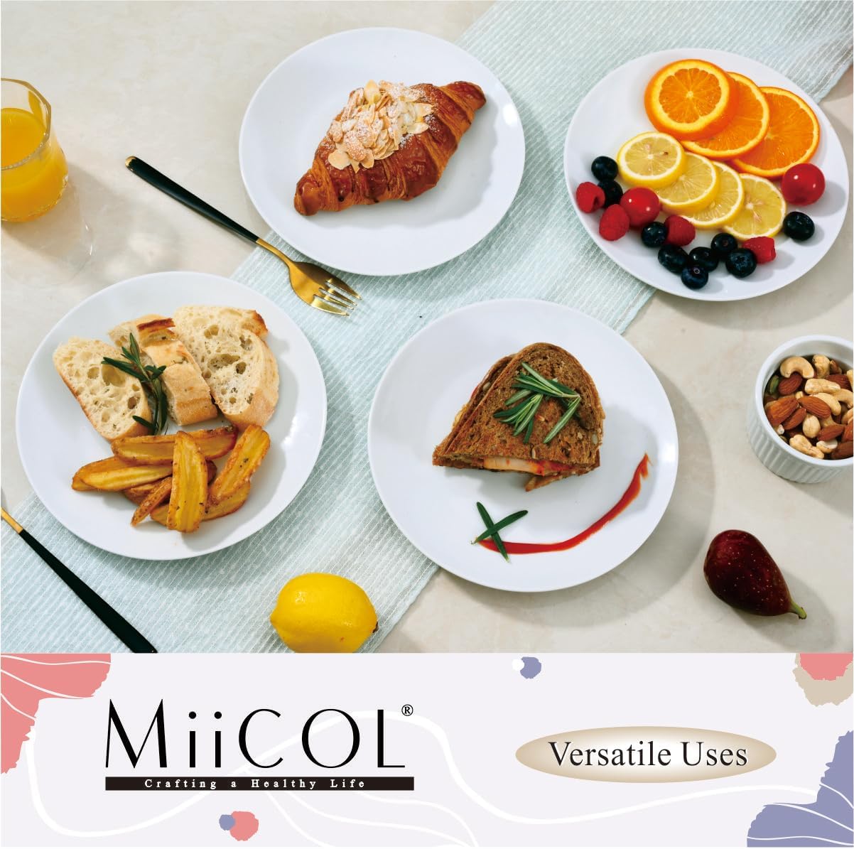 Miicol Ceramic Appetizer Plates - Set of 6 White 8-Inch Porcelain Dessert Plates | Modern Round Design, Microwave & Dishwasher Safe