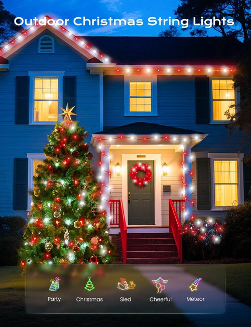Brightown Solar Operated C6 Strawberry String Lights, 22.64ft 50 LEDs Warm White LED Christmas Fairy Lights, Solar Christmas Lights Outdoor, Christmas Decorations for Christmas Tree, Garden Decor