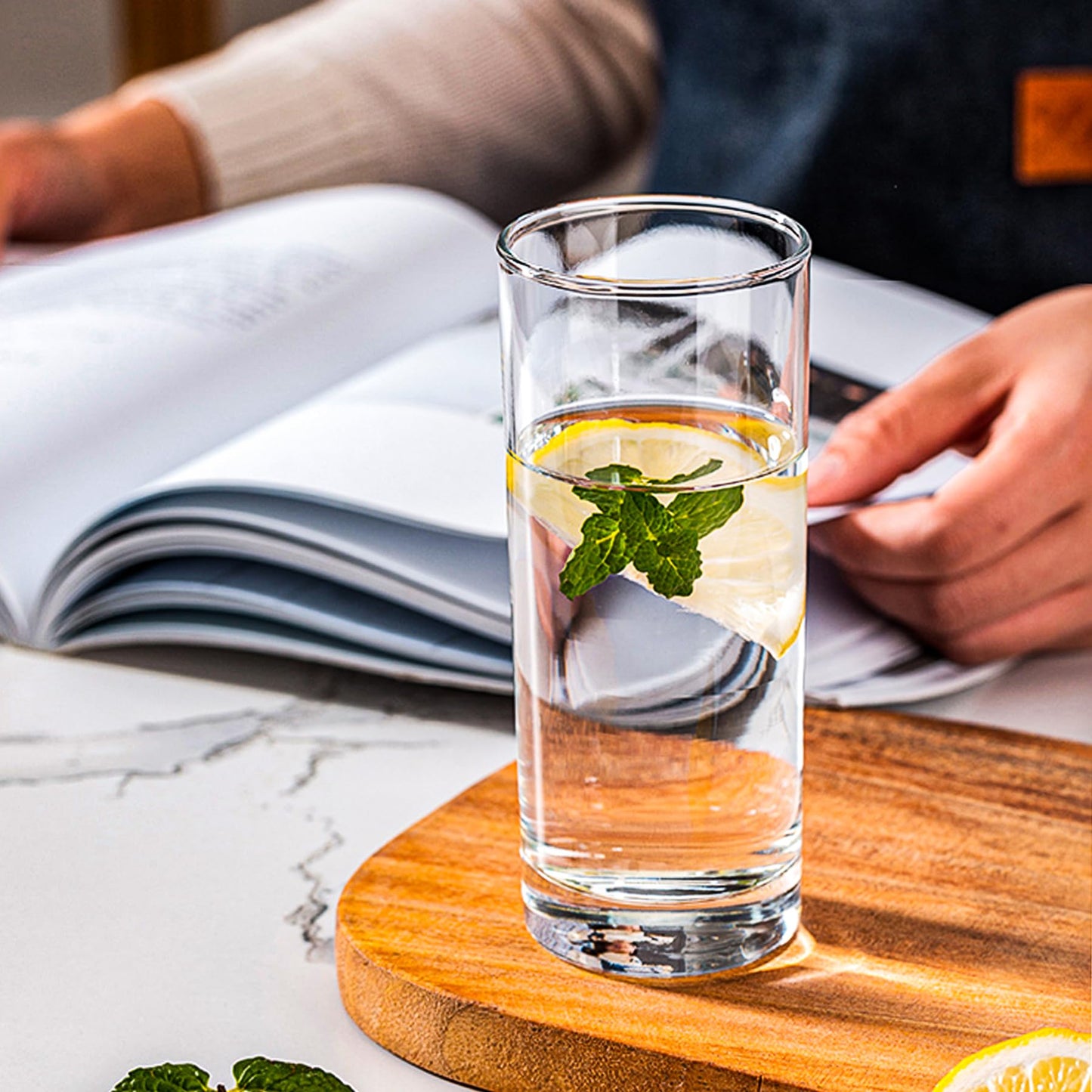 binsakao Premium Highball Glass Set - Elegant Tom Collins Glasses Set of 6-9 oz Tall Drinking Water Glasses - Bar Glassware for Mojito, Whiskey, Cocktail