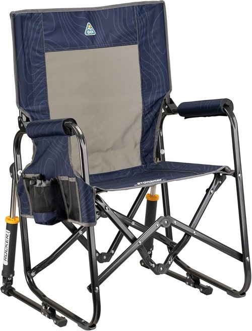 GCI Outdoor Stowaway Rocker - Comfortable Navy Topo Folding Chair for Easy Transport