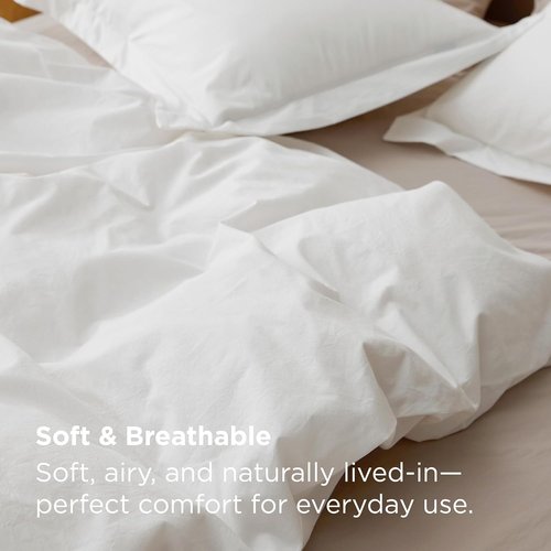 Bedsure 100% Washed Cotton Duvet Cover - Soft Natural White King Size Bedding Set (104"x90")