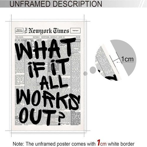 Drimiler Retro Black And White Newspaper Poster - Positive Affirming Canvas Wall Art | 16x24in Unframed