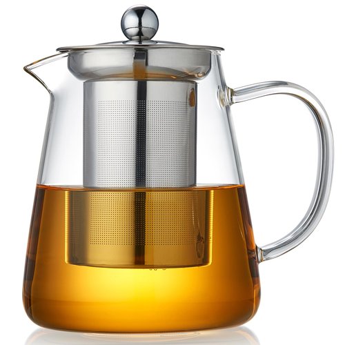 Glass Tea Pot 950ML, Borosilicate Glass Tea Kettle with Detachable Stainless Steel Infuser, Clear Teapot for Loose Leaf Tea, Blooming Tea, Tea bags 32oz