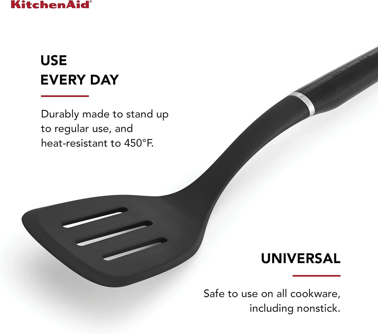 KitchenAid Classic Nylon Slotted Turner - 13.66-Inch Durable Kitchen Tool | Black