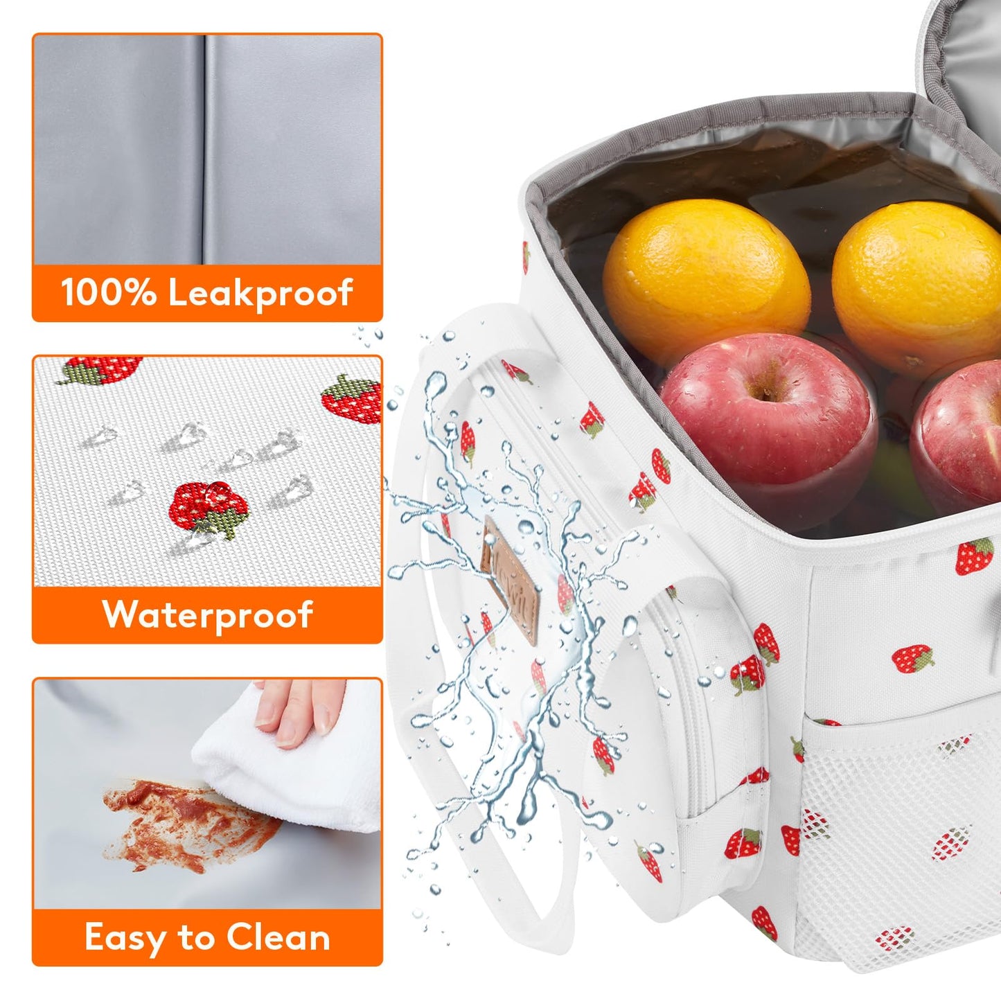 Lifewit Medium Lunch Bag, Insulated Lunch Box, Soft Cooler Cooling Tote for Adult Men Women, Strawberry 12-Can (9L)