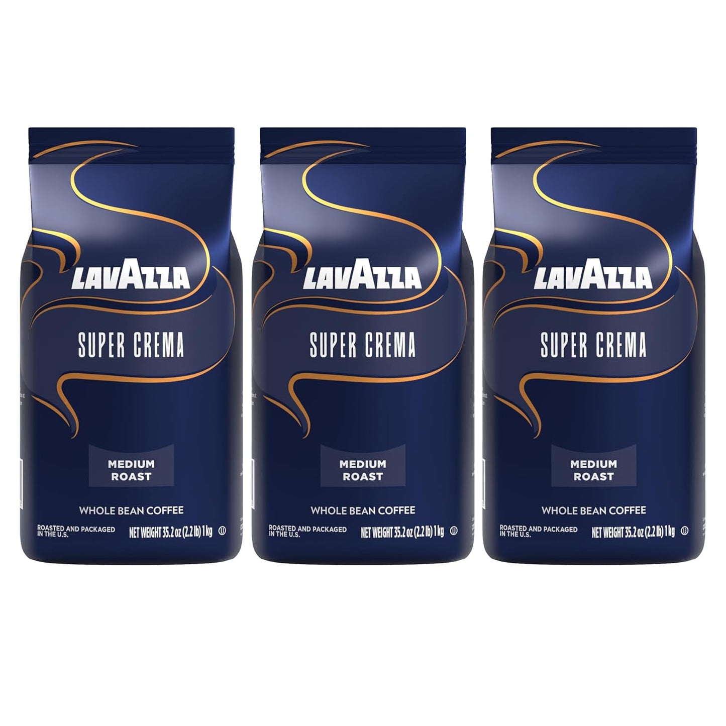 Lavazza Super Crema Espresso Whole Bean Value Pack - 3 Bags of 2.2 lb Each for Rich Flavor