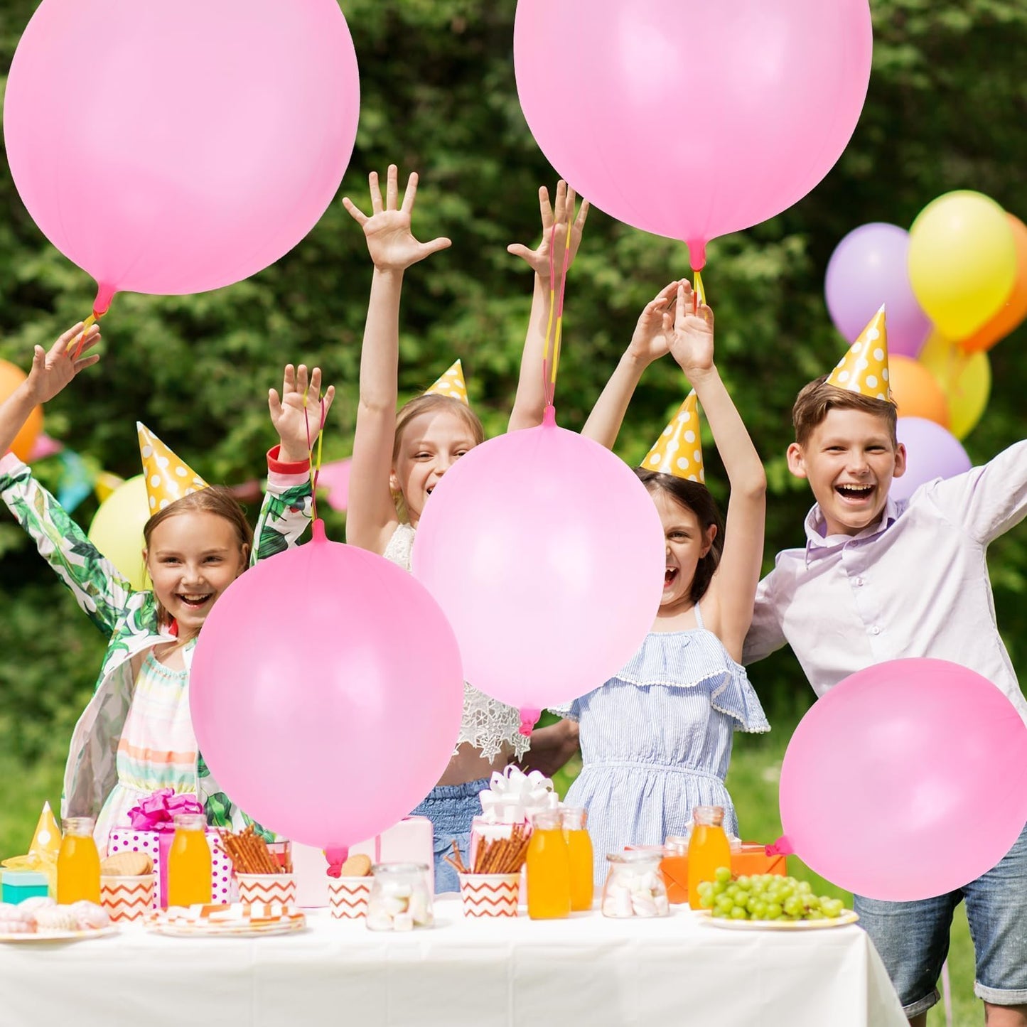 36 Pcs Pink Punch Balloons | with Rubber Band Handle for Easy Grip - Ideal for Kids’ Birthday Party Favors, Classroom & Outdoor Play(Pink)
