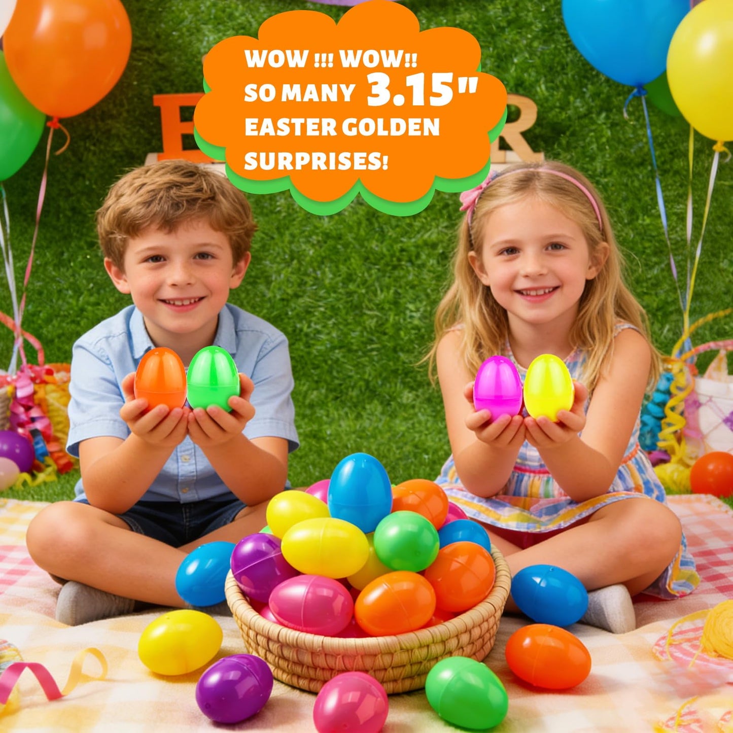 AMENON 100 Pcs 3.1 Inch Large Plastic Easter Eggs Bulk 6 Colors Empty Easter Eggs Fillable, Easter Basket Stuffers Fillers, Easter Hunt Party Favor , Classroom Prize Supplies Kids Toddler
