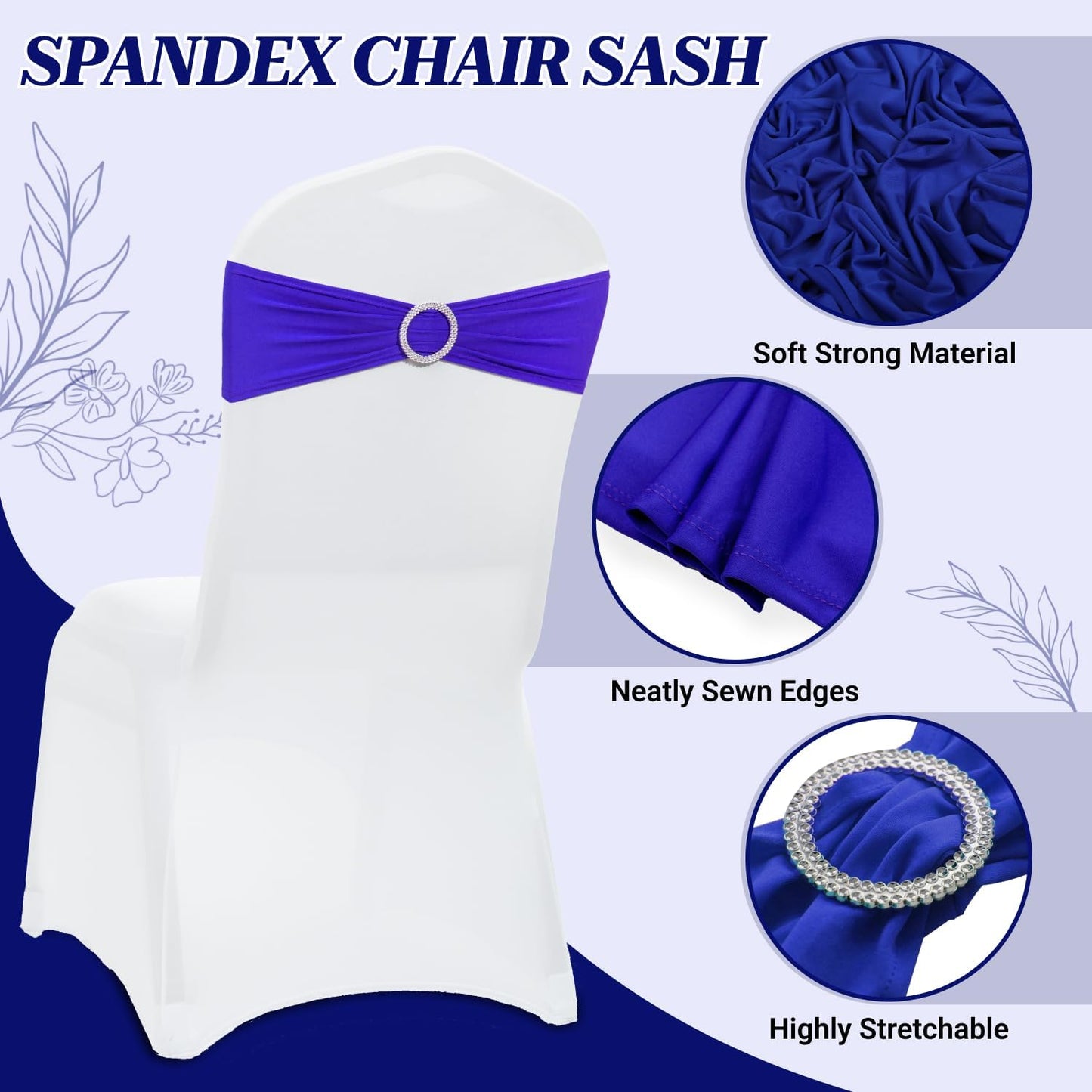 MDS Premium Stretch Chair Sashes - Pack of 25 Royal Blue Covers with Buckle Slider for Weddings & Events