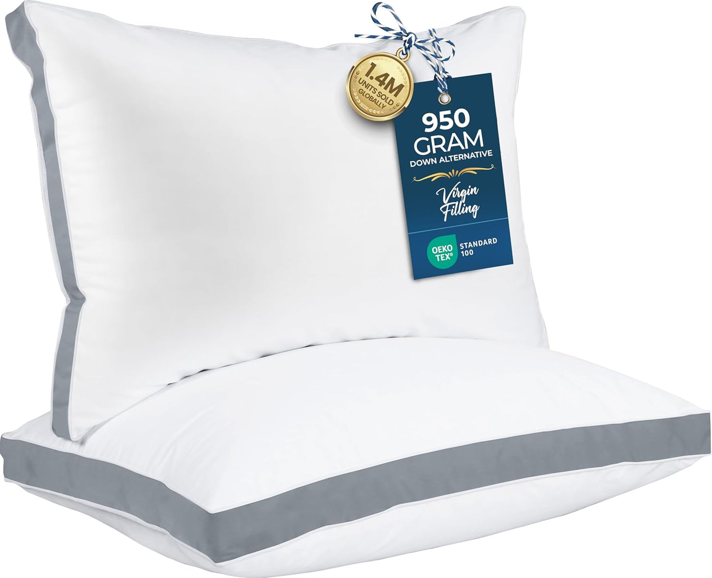 Utopia Bedding Bed Pillows - Soft & Fluffy Down Alternative | Standard Size Grey, Set of 2