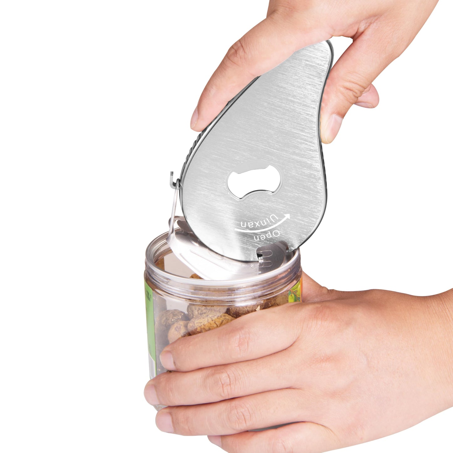 Uinxan Jar Bottle Can Opener for Seniors Arthritis Weak Hands-Easy Twist Off Small Caps (0.6"-2.7"), Pop Top & Pull Tab Seals,Patent Unique Portable Multifunction Gadget for Elderly/Women/Men (Silver)