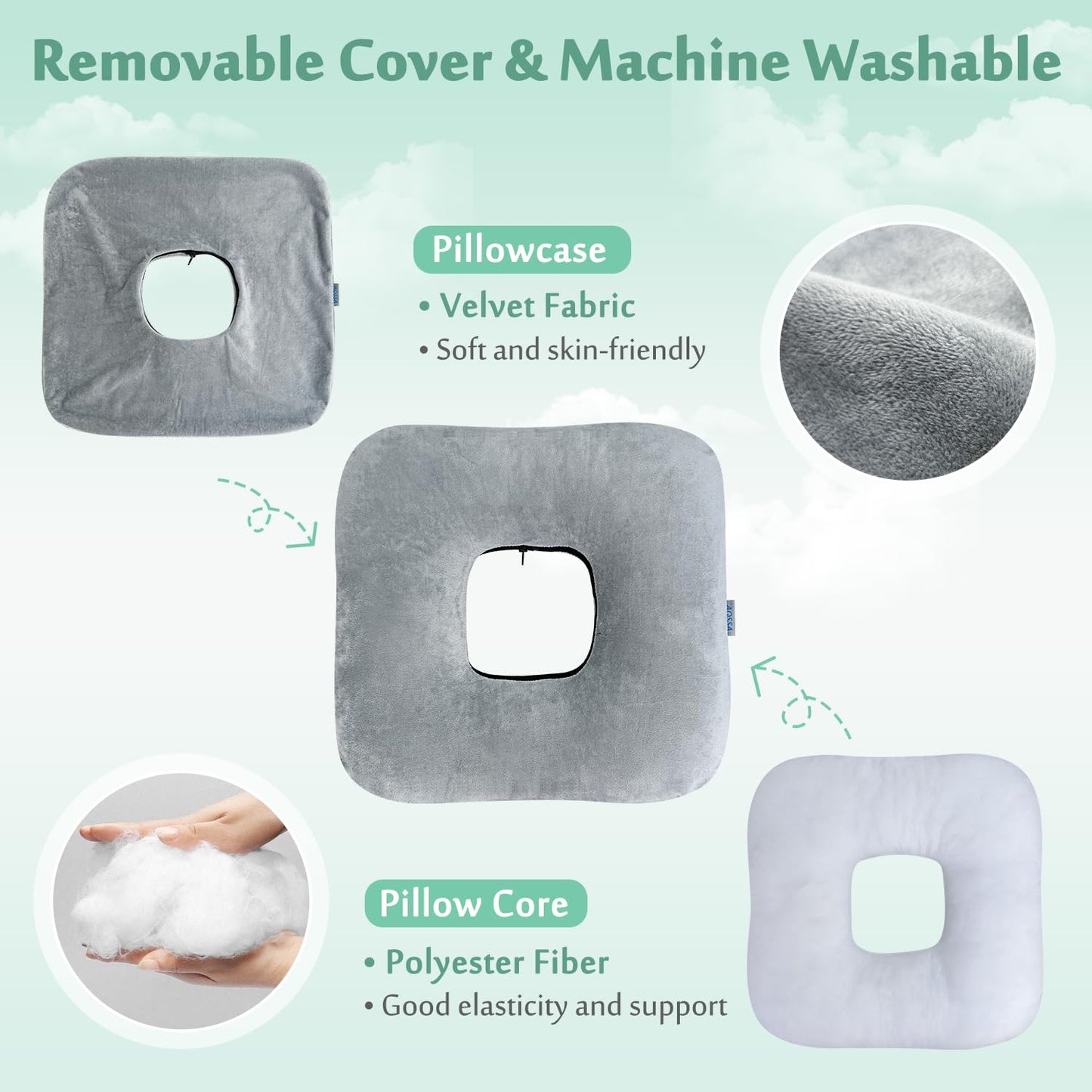 AOSSA Donut Pillow, Butt Cushion for Long Sitting Tailbone Pain, Hemorrhoid, Pregnancy Seat Cushion, Medical Donut Ring Pillow for After Surgery, Bed Sore, Pressure Ulcer Relief Cushion Pad