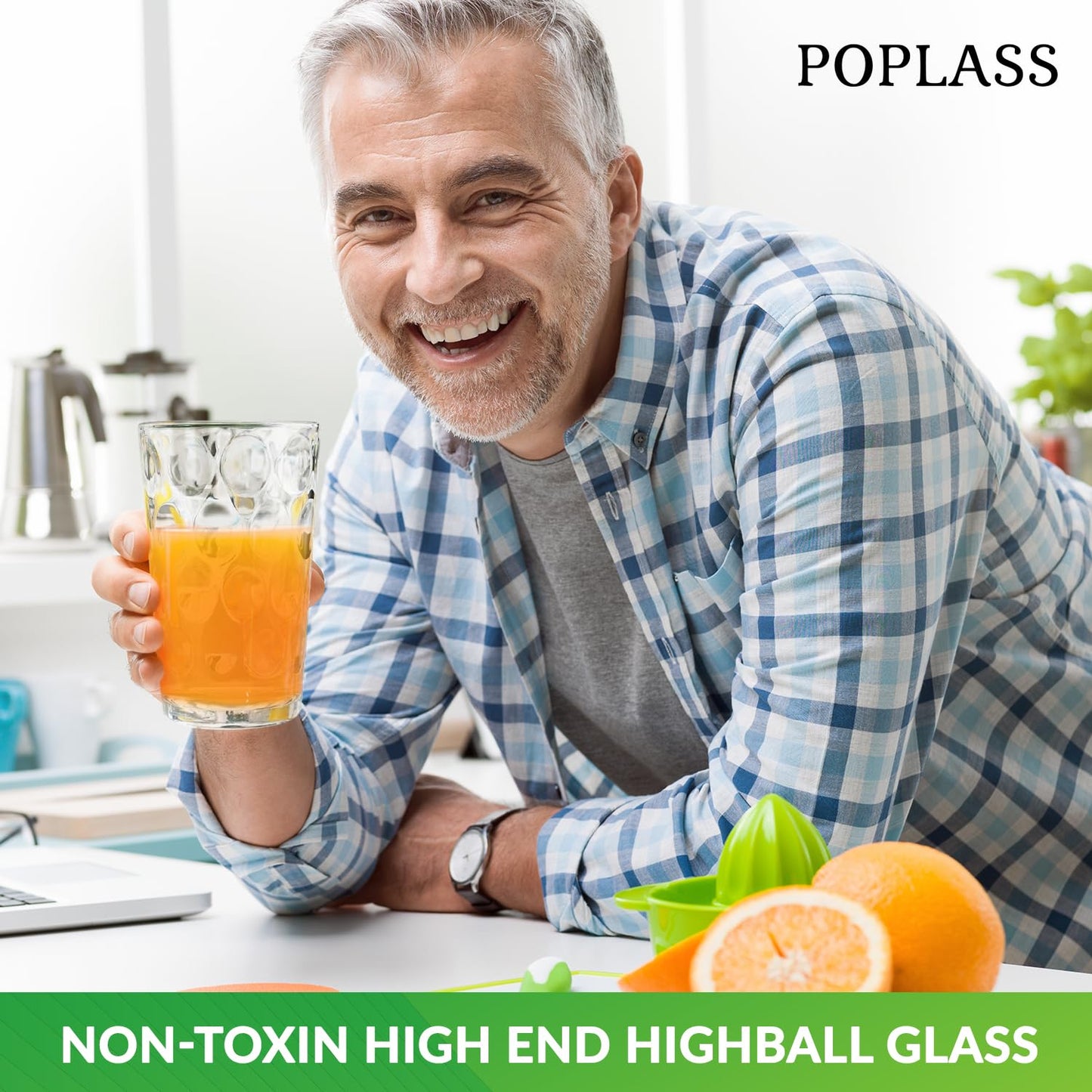 POPLASS Melrose 18-Piece Family Drinking Glasses Set - Drinking Glassware Set with Highball Cooler, DOF (Double Old Fashioned), and Juice Glasses - 6 Each