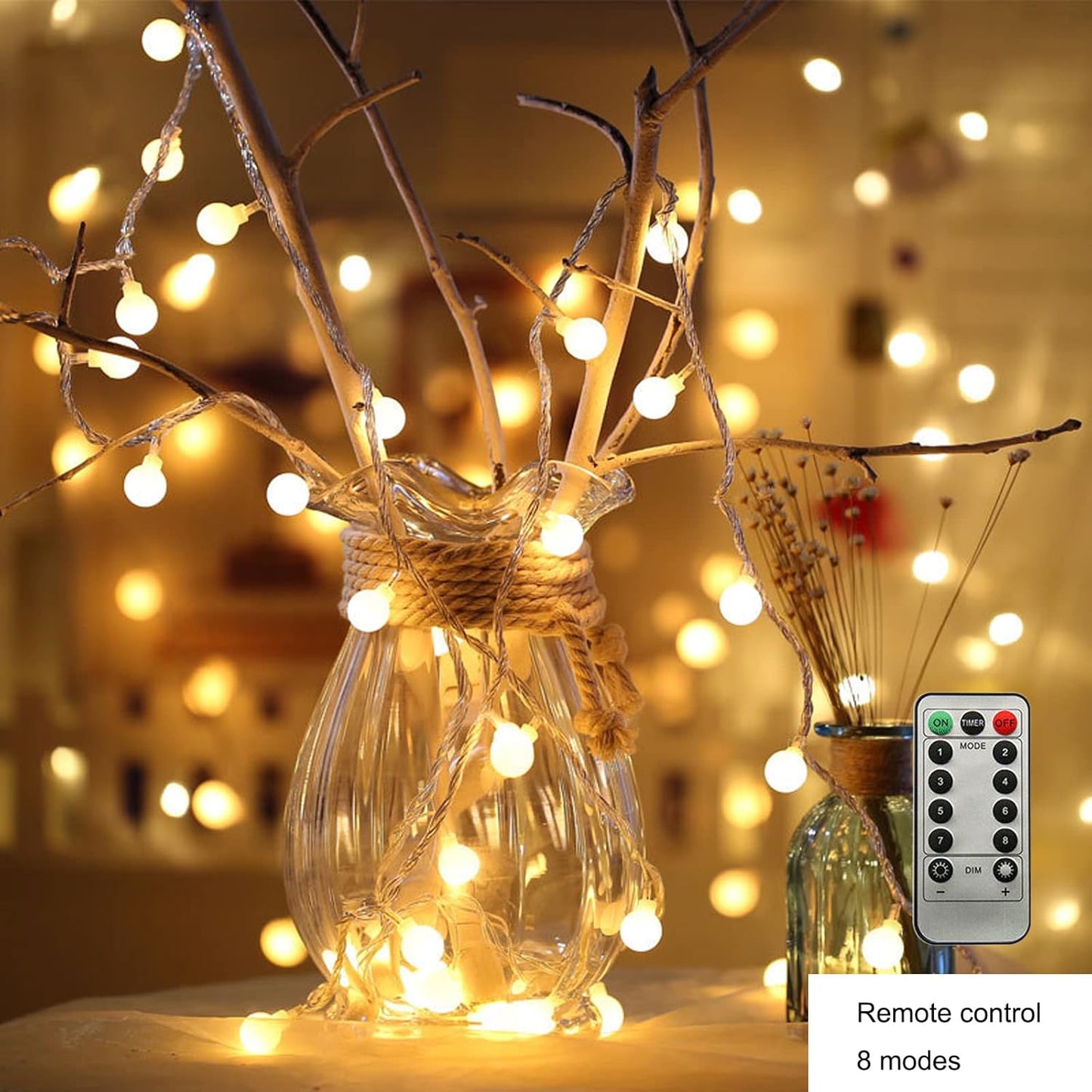 ZIMINGU LED Ball String Lights - 19.6FT 40 LEDs Waterproof Fairy Lights with Remote Control | Warm White Decor for Parties & Weddings