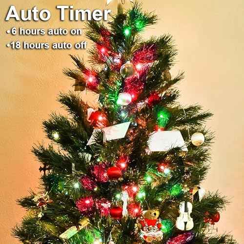 Yayfazy Battery Operated Christmas Lights - Indoor Red & Green Mini Fairy Lights, Timer, 2PACK Total 200LED, 65.6Ft Copper Wire, Battery Powered Decoration for Bedroom, Parties, Centerpiece