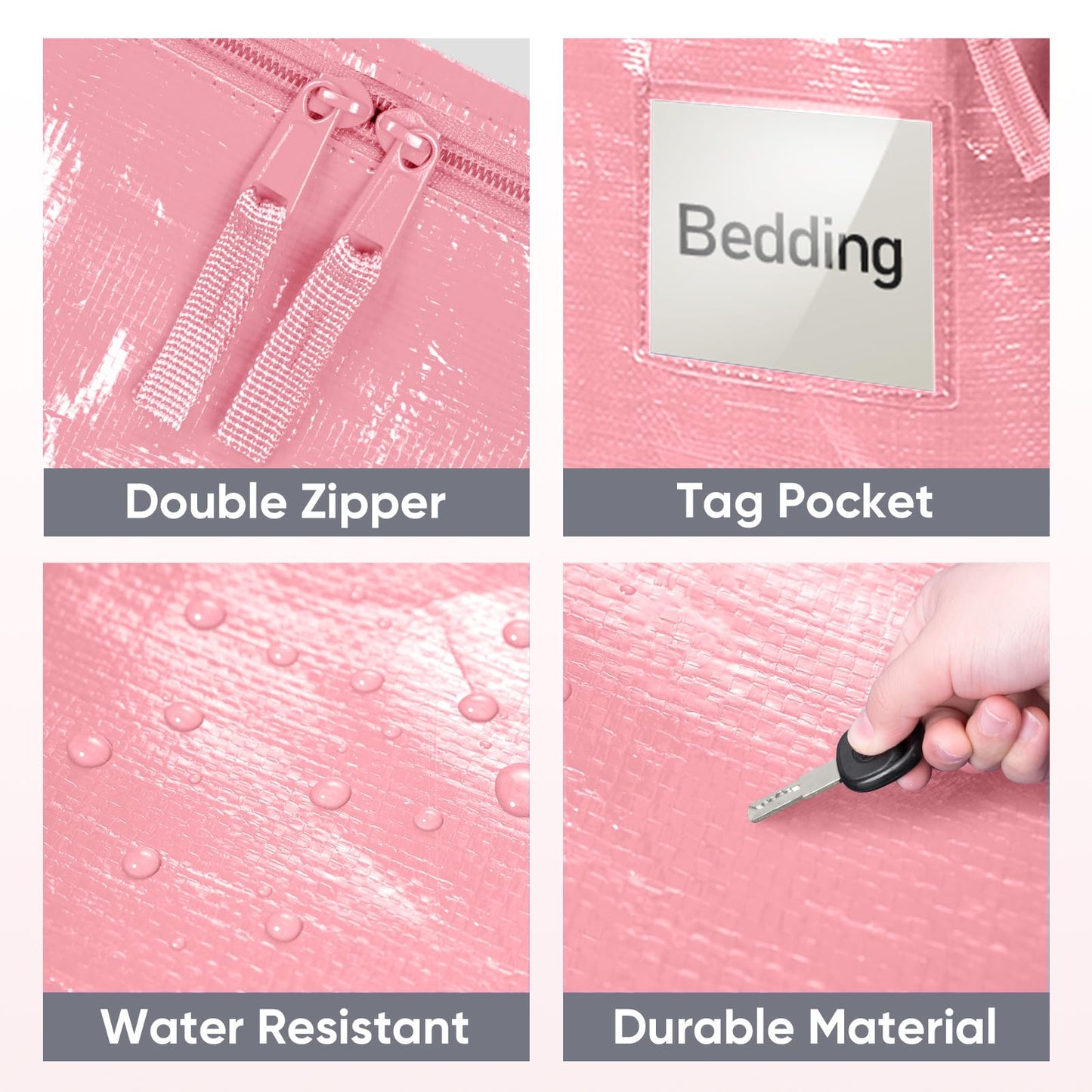 TICONN 2 Pack Extra Large Moving Bags Heavy Duty with Zippers & Carrying Handles, Durable Storage Bags Moving Boxes for Closet Organizers and Storage (2 Pack, Coral)