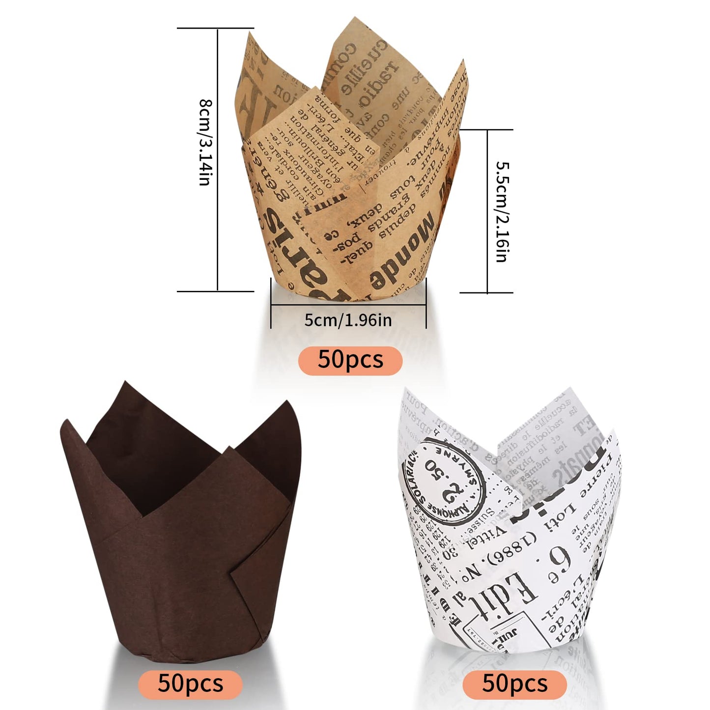 150 Pcs Tulip Cupcake Liners for Baking, Tulip Muffin Liners, Parchment Paper Cupcake Linerss, Greaseproof Muffin Papers Baking Cups Muffins Wrappers for Wedding Baby Shower Catering Party
