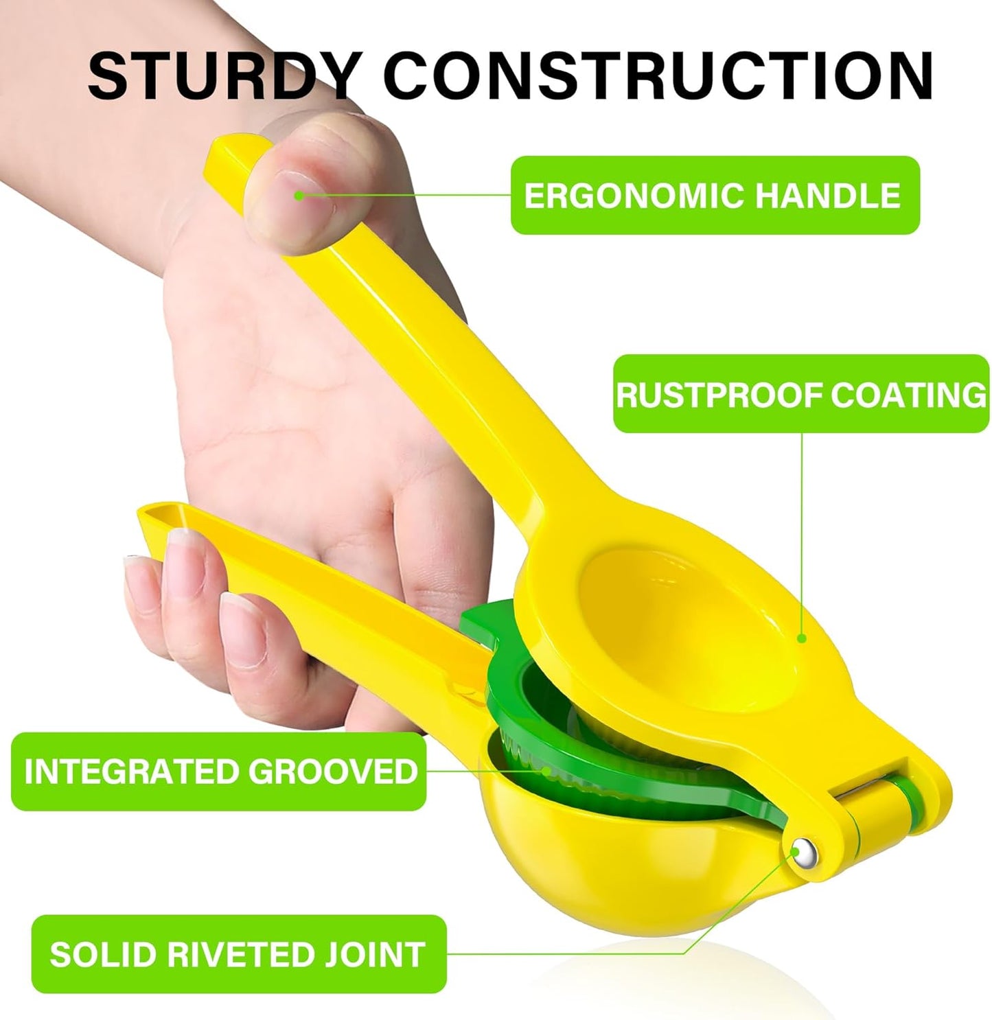 Vakoo 2-in-1 Lemon Squeezer - Heavy-Duty, Rust-Resistant Manual Juicer for Citrus - Easy to Use & Clean, Yellow & Green