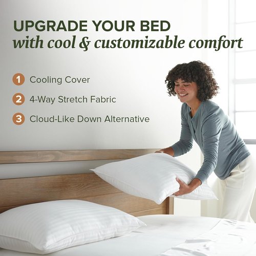 Beckham Hotel Collection Queen Pillow - Cooling Qmax Adjustable Down Alternative for All Sleep Positions