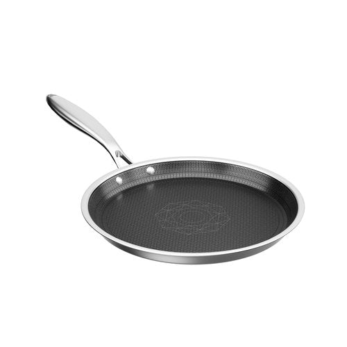 COOKER KING 9.5" Round Griddle Pan, 3-Ply Hybrid Stainless Steel Crepe Pan with Stay-Cool Handle, Non Stick & Non Toxic for Pancake, Eggs, All Stovetop & Induction Compatible, Oven & Dishwasher Safe