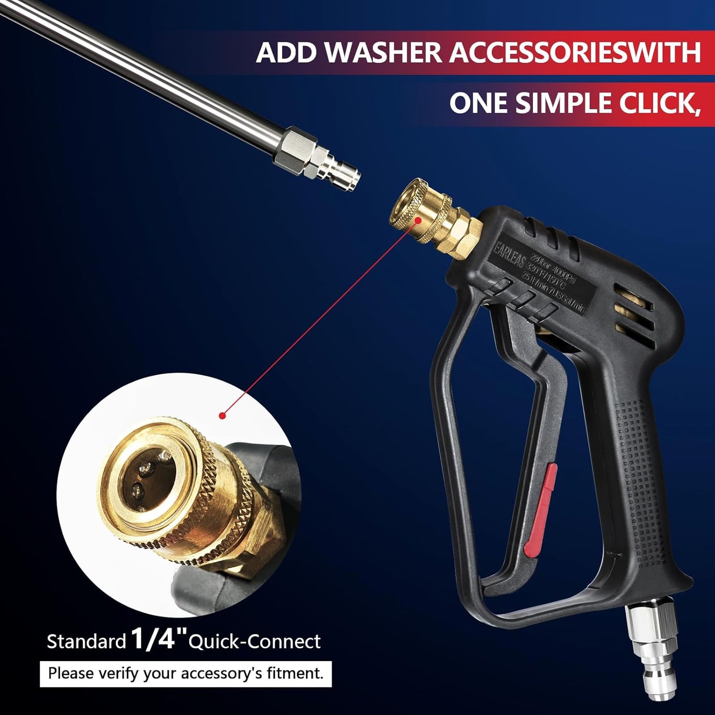 Short Pressure Washer Gun - 4000 PSI Power Washer with Swivel & Quick Connect for Car Wash | M22 14mm/15mm