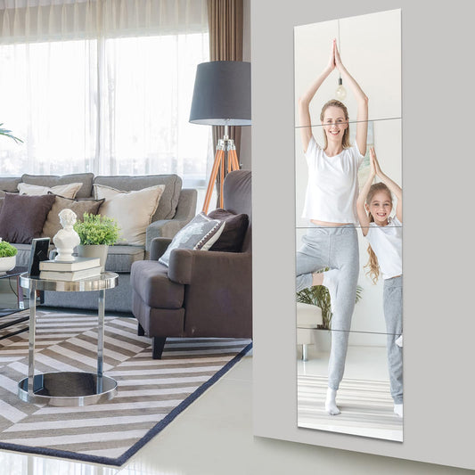 EVENLIVE® Full Length Mirror Tiles, 14''X 12'' 4 Pack-Self Adhesive Real Glass Frameless Wall Mirrors for Home Decoration